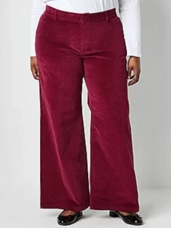Liz Claiborne Wide Leg High Rise Women Pants Burgundy Passion Flex Waist Sz18 - Picture 1 of 6